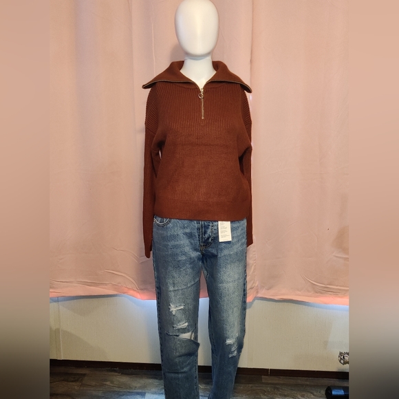 NWT-Ribbed Half Zip Sweater - Picture 7 of 7